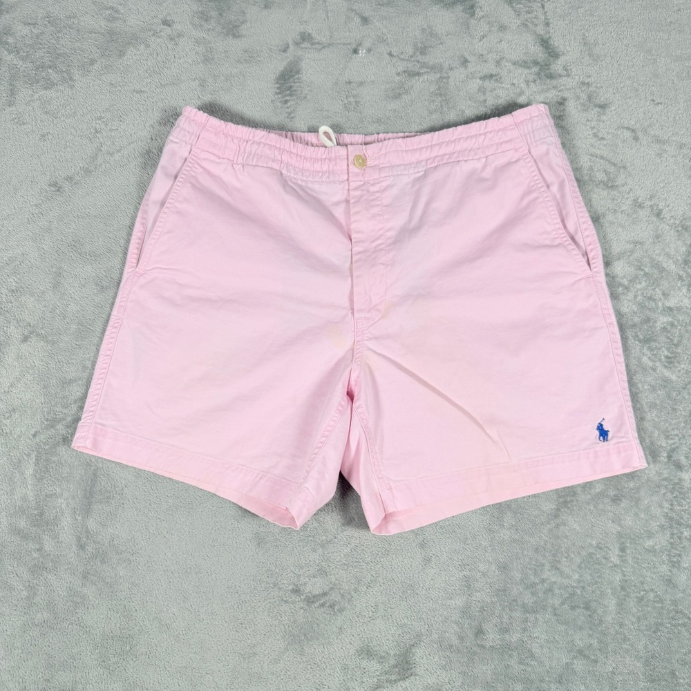Polo Ralph Lauren Mens Large Pink Stretch Classic Fit Elastic Waist Chino Shorts